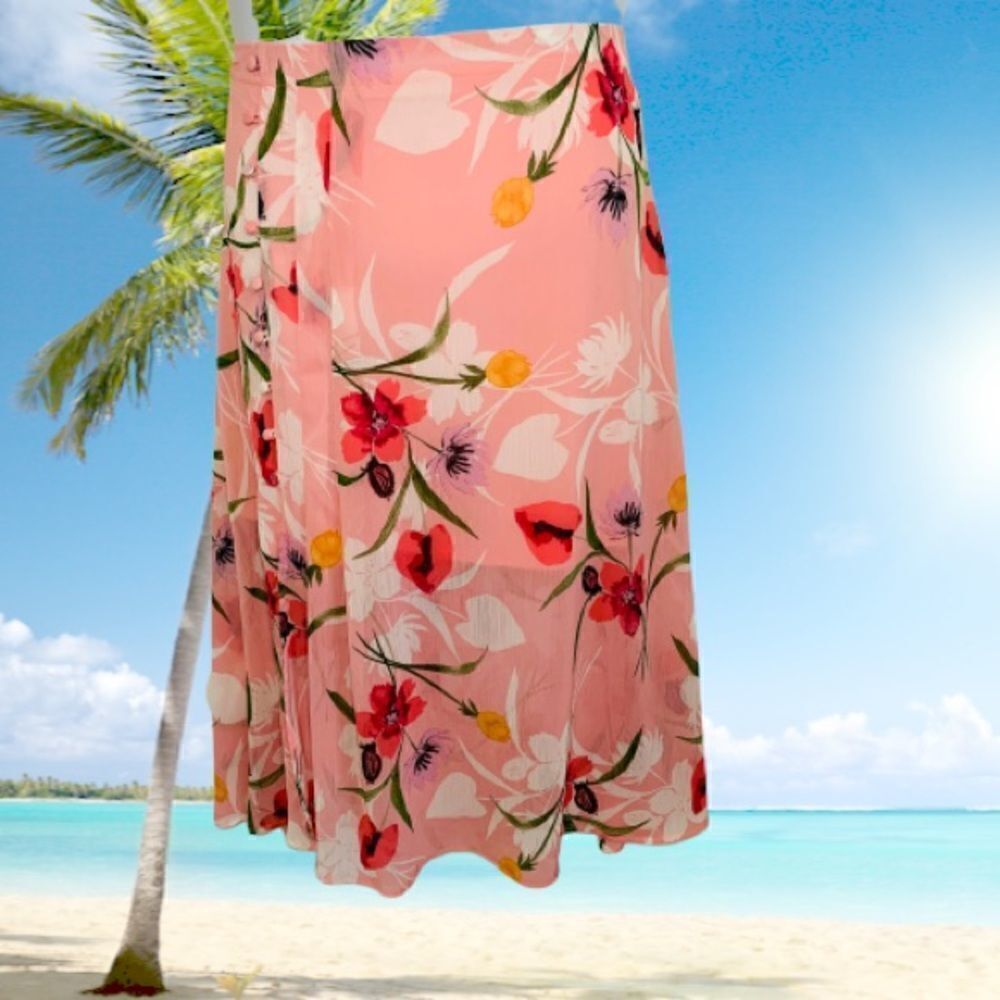 LEITH Floral Midi Skirt With Side Slit